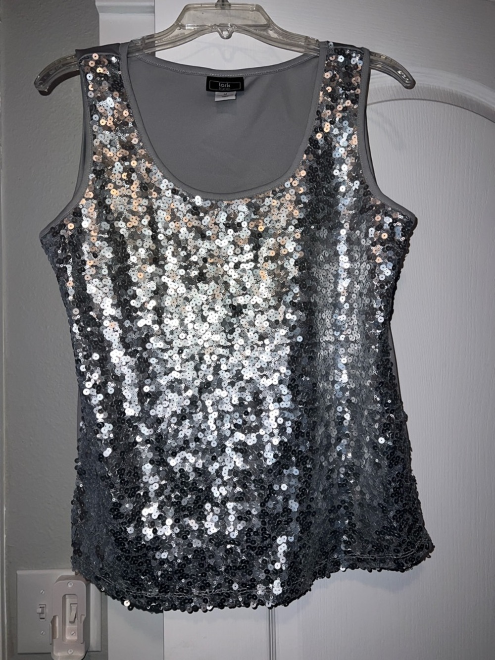 Silver Sequin Scoop Neck Tank Top